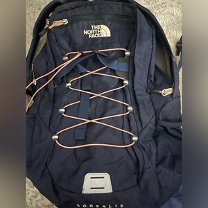 North face navy and pink backpack